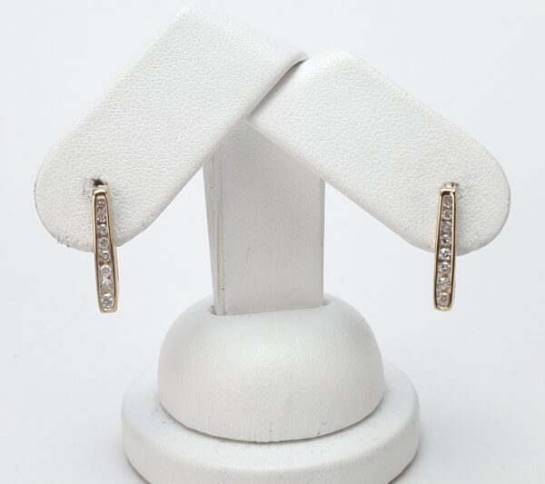 14k Yellow Gold Diamond Unique Modern Squared Geometric Hoop Earrings 1'' - Image 3