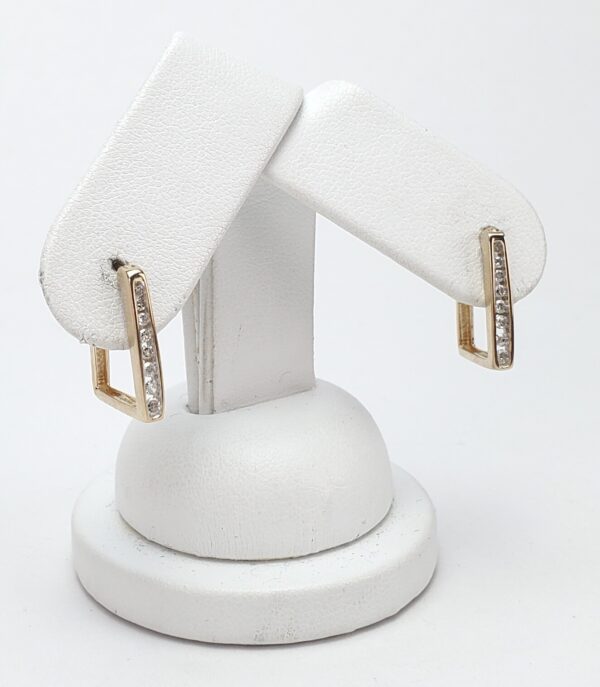 14k Yellow Gold Diamond Unique Modern Squared Geometric Hoop Earrings 1'' - Image 4