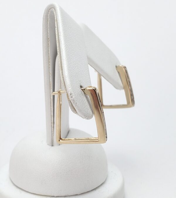 14k Yellow Gold Diamond Unique Modern Squared Geometric Hoop Earrings 1'' - Image 5