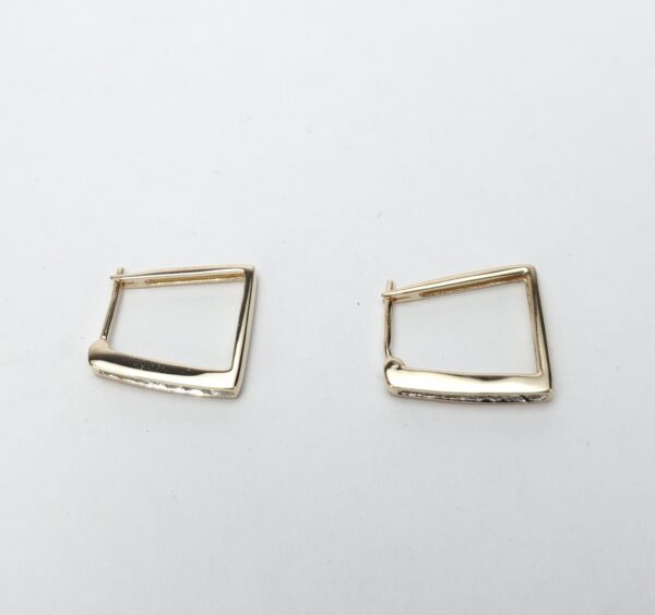 14k Yellow Gold Diamond Unique Modern Squared Geometric Hoop Earrings 1'' - Image 6