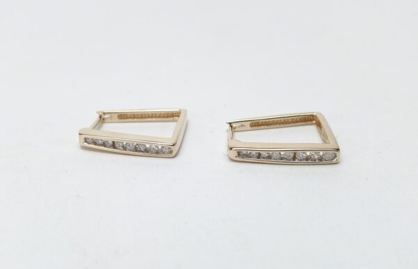 14k Yellow Gold Diamond Unique Modern Squared Geometric Hoop Earrings 1'' - Image 7