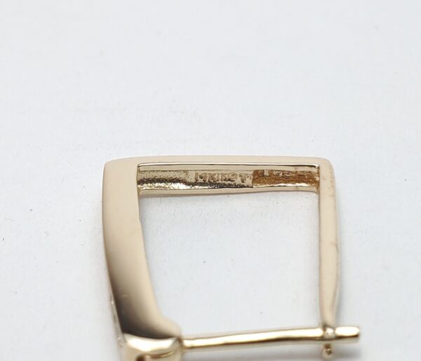 14k Yellow Gold Diamond Unique Modern Squared Geometric Hoop Earrings 1'' - Image 8