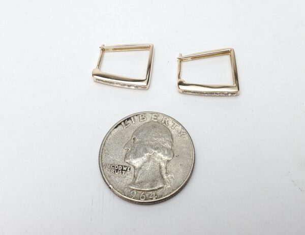14k Yellow Gold Diamond Unique Modern Squared Geometric Hoop Earrings 1'' - Image 9