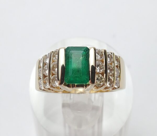 14k Yellow Gold Emerald Cut Natural Emerald Diamond Tension Set Cocktail Ring - Image 3