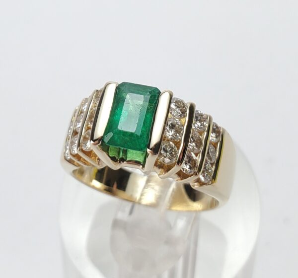 14k Yellow Gold Emerald Cut Natural Emerald Diamond Tension Set Cocktail Ring - Image 5