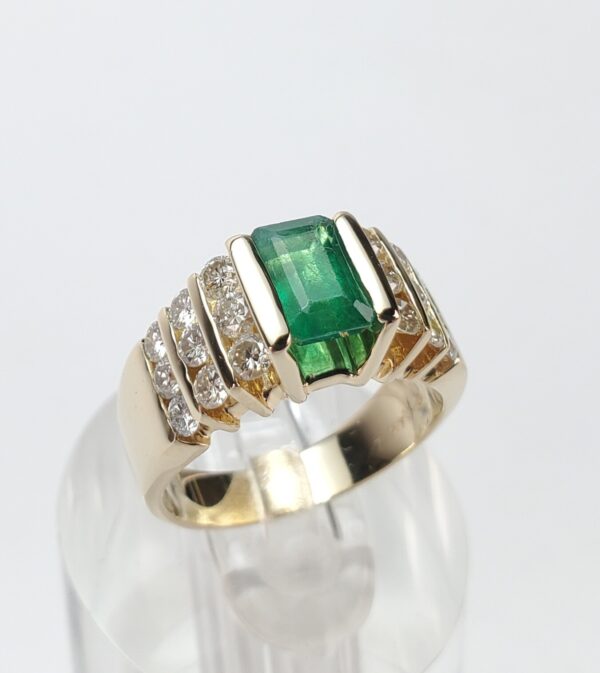 14k Yellow Gold Emerald Cut Natural Emerald Diamond Tension Set Cocktail Ring - Image 6