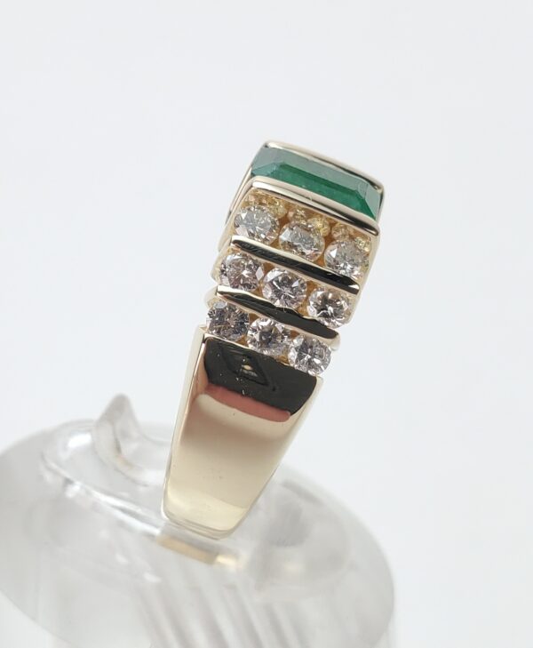 14k Yellow Gold Emerald Cut Natural Emerald Diamond Tension Set Cocktail Ring - Image 7