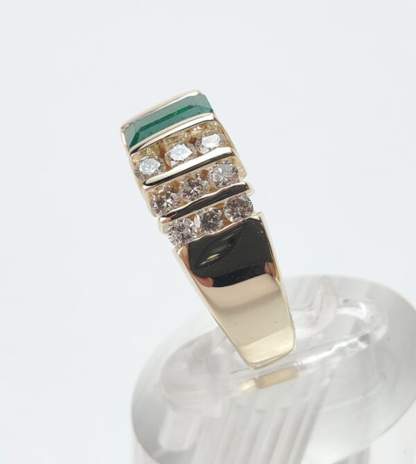 14k Yellow Gold Emerald Cut Natural Emerald Diamond Tension Set Cocktail Ring - Image 8