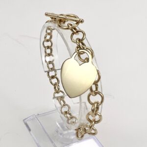 14k Yellow Gold Heart Charm Toggle Clasp Bracelet