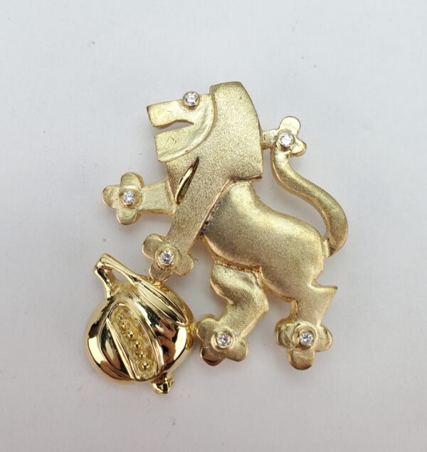 14k Yellow Gold Large Diamond Lion of Judah Pomegranate Pendant Pin Brooch - Image 5