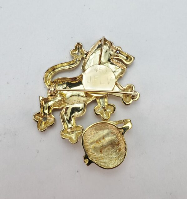 14k Yellow Gold Large Diamond Lion of Judah Pomegranate Pendant Pin Brooch - Image 6
