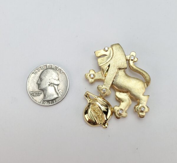 14k Yellow Gold Large Diamond Lion of Judah Pomegranate Pendant Pin Brooch - Image 8