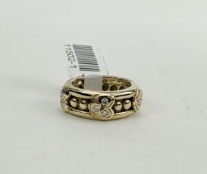 14k Yellow Gold Natural Diamond 7.5mm Heart Bead Band Ring 5''