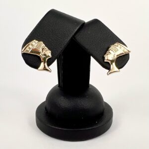 14k Yellow Gold Nefertiti Egyptian Stud Earrings 5/8''