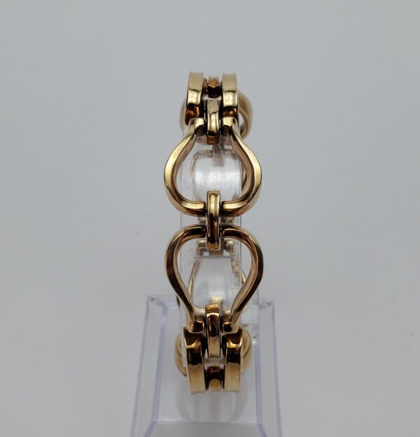 14k Yellow Gold Open Heart Style Wide Link Unique Vintage Bracelet 7 1/2'' - Image 3