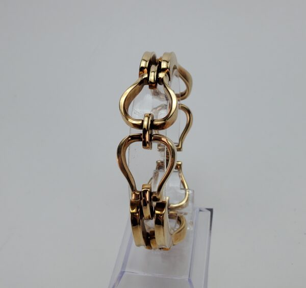 14k Yellow Gold Open Heart Style Wide Link Unique Vintage Bracelet 7 1/2'' - Image 4