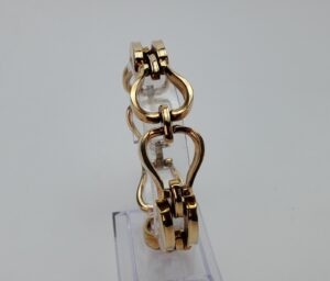 14k Yellow Gold Open Heart Style Wide Link Unique Vintage Bracelet 7 1/2''