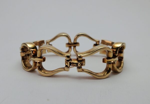 14k Yellow Gold Open Heart Style Wide Link Unique Vintage Bracelet 7 1/2'' - Image 7
