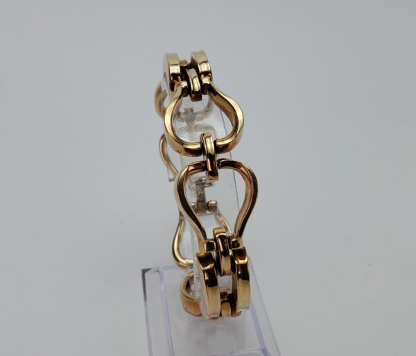 14k Yellow Gold Open Heart Style Wide Link Unique Vintage Bracelet 7 1/2''