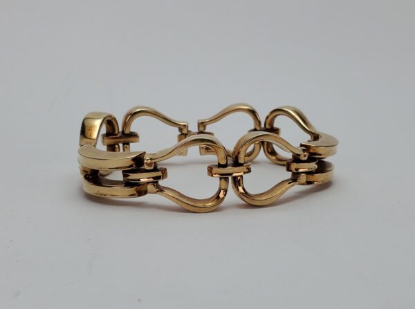 14k Yellow Gold Open Heart Style Wide Link Unique Vintage Bracelet 7 1/2'' - Image 9
