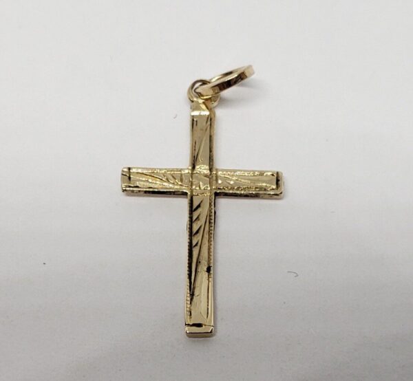 14k Yellow Gold Small Engraved Crucifix Cross Jesus Charm Pendant 15/16''