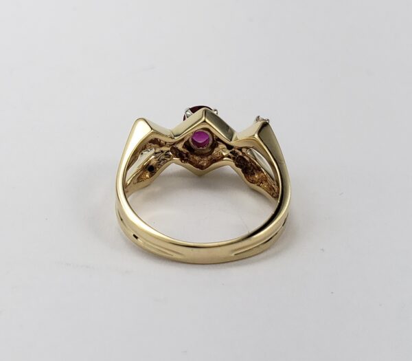 14k Yellow Gold Unique Modern .62ctw Natural Ruby Diamond Split Shank Ring - Image 7