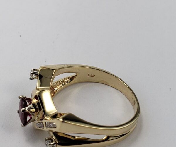 14k Yellow Gold Unique Modern .62ctw Natural Ruby Diamond Split Shank Ring - Image 8