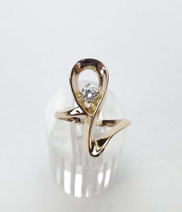 14k Yellow Gold Wave Ribbon Swirl Curve .30ctw Diamond Cocktail Ring 7.75'' - Image 3