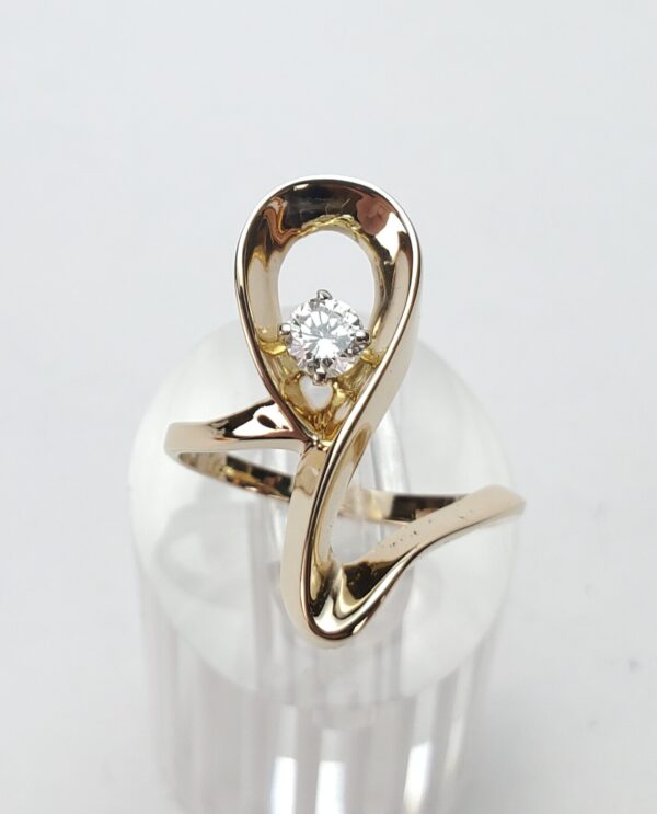 14k Yellow Gold Wave Ribbon Swirl Curve .30ctw Diamond Cocktail Ring 7.75'' - Image 4