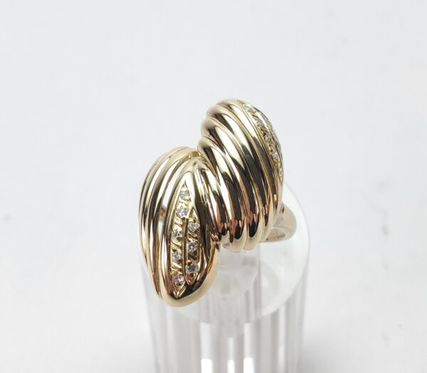 18k Yellow Gold Diamond Double Dome Ribbed Open Work Band Cocktail Ring - Image 3