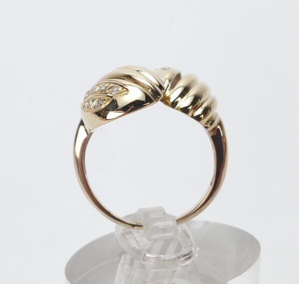 18k Yellow Gold Diamond Double Dome Ribbed Open Work Band Cocktail Ring - Image 7