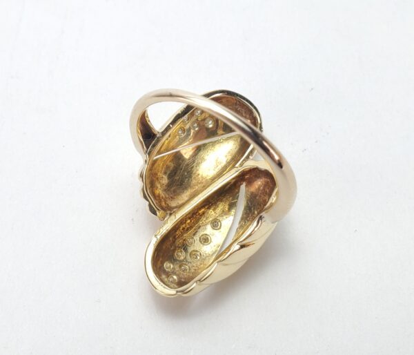 18k Yellow Gold Diamond Double Dome Ribbed Open Work Band Cocktail Ring - Image 8