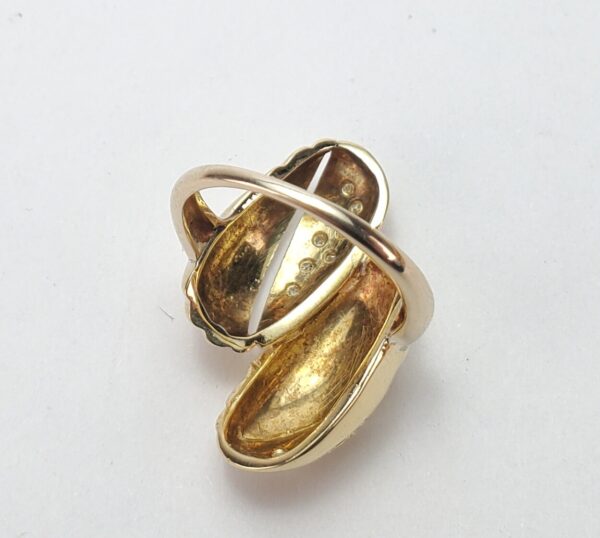 18k Yellow Gold Diamond Double Dome Ribbed Open Work Band Cocktail Ring - Image 9