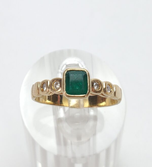18k Yellow Gold Natural Bezel Emerald Gypsy Set Diamond Cocktail Band Ring 6.5'' - Image 3