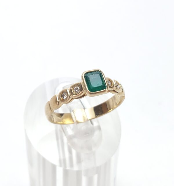 18k Yellow Gold Natural Bezel Emerald Gypsy Set Diamond Cocktail Band Ring 6.5'' - Image 4