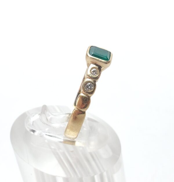 18k Yellow Gold Natural Bezel Emerald Gypsy Set Diamond Cocktail Band Ring 6.5'' - Image 5