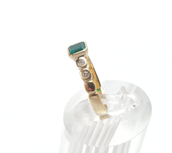 18k Yellow Gold Natural Bezel Emerald Gypsy Set Diamond Cocktail Band Ring 6.5'' - Image 6