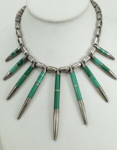 950 Silver Malachite Inlay Mexico TL-105 Unique Bead Beaded Necklace