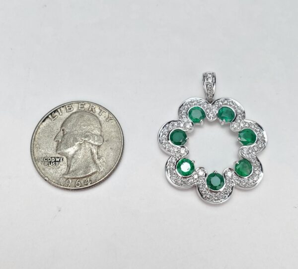 Amor 14k White Gold 2.50ctw Natural Emerald Pave Diamond Wavy Drop Pendant - Image 5