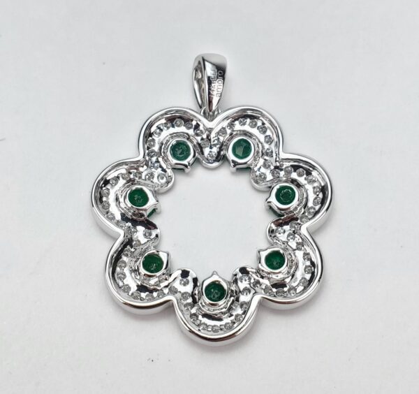 Amor 14k White Gold 2.50ctw Natural Emerald Pave Diamond Wavy Drop Pendant - Image 6