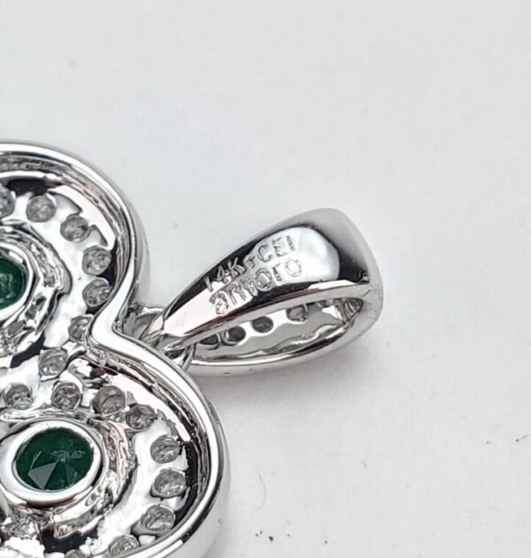 Amor 14k White Gold 2.50ctw Natural Emerald Pave Diamond Wavy Drop Pendant - Image 7