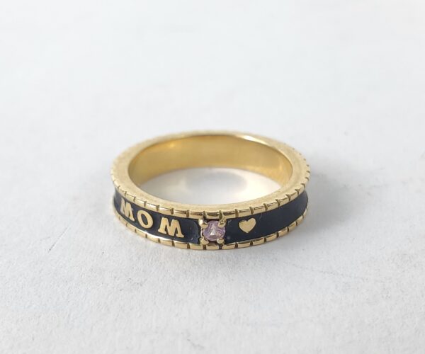 Beloved Fine Jewelry 18k Yellow Gold Mom Love Enamel 3.8mm Band Ring 4.75'' - Image 3