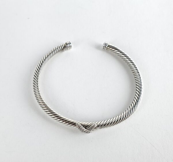 David Yurman 4mm Single Station X Diamond Cable Cuff Bracelet 6 5/8'' - Image 11