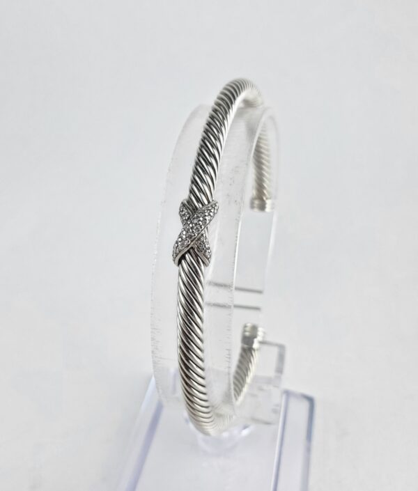 David Yurman 4mm Single Station X Diamond Cable Cuff Bracelet 6 5/8'' - Image 3