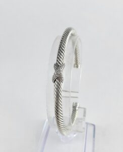 David Yurman 4mm Single Station X Diamond Cable Cuff Bracelet 6 5/8''