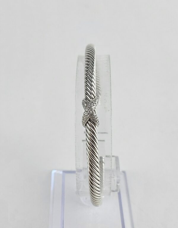 David Yurman 4mm Single Station X Diamond Cable Cuff Bracelet 6 5/8'' - Image 4