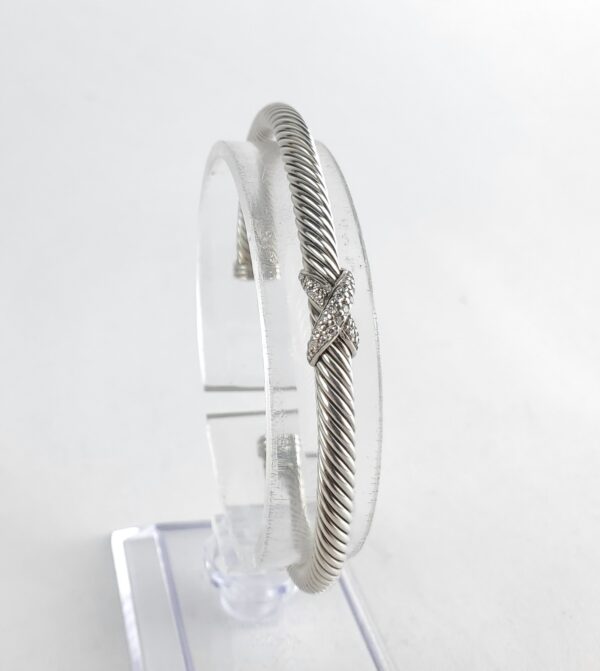 David Yurman 4mm Single Station X Diamond Cable Cuff Bracelet 6 5/8'' - Image 5