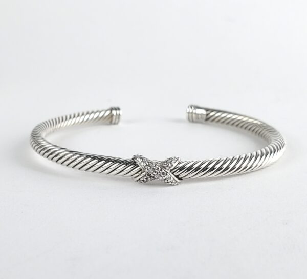 David Yurman 4mm Single Station X Diamond Cable Cuff Bracelet 6 5/8'' - Image 7