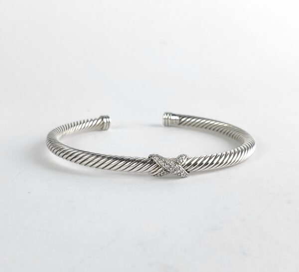 David Yurman 4mm Single Station X Diamond Cable Cuff Bracelet 6 5/8'' - Image 8