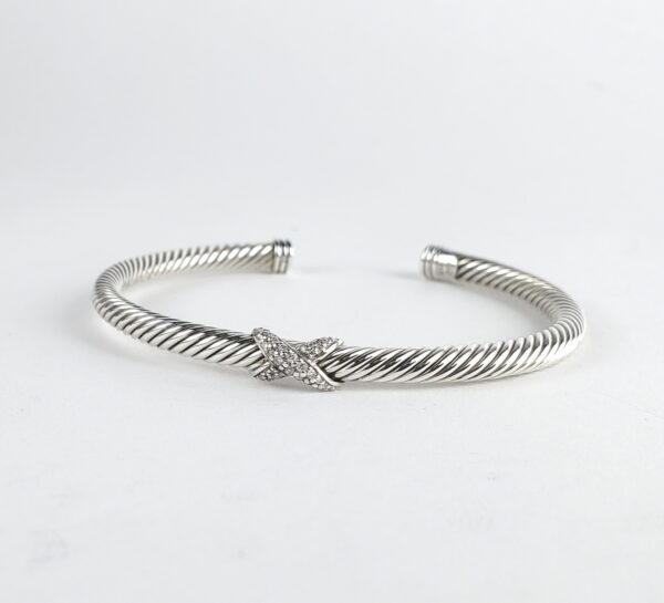 David Yurman 4mm Single Station X Diamond Cable Cuff Bracelet 6 5/8'' - Image 9